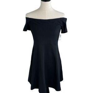 Old Navy Skater Dress Medium Black New Off the Shoulder Short Sleeve Cotton